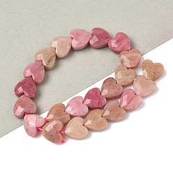 Родонит Природные родонит бисер нитей, сердце, граненые, 8x8x3.5~4 мм, отверстие : 0.7 мм, около 25 шт / нитка, 7.09'' (18 см)
