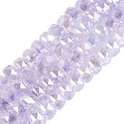 Lilac Electroplate Transparent Crackle Glass Beads Strands, Rondelle, Dyed, AB Color Plated, Faceted, Lilac, 8x5mm, Hole: 1~1.2mm, about 33~35pcs/strand, 6.69~7.28 inch(17~18.5cm)