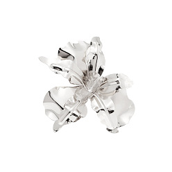 Platin Farbe Offene Manschettenringe aus Eisen mit Blumenmuster für Damen, Platin Farbe, us Größe 4 1/4 (15~20 mm)
