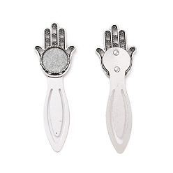 Argent Antique Hamsa de style tibétain main / main de fatima / main de paramètres de cabochon signet miriam, sans cadmium et sans plomb, argent antique, plateau: 18 mm, 92x29x4 mm