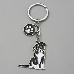 Black Alloy Keychain, with Enamel Dog Pendants, Black, 10.1cm