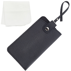 Черный 1футляры для очков из поликарбоната и искусственной кожи, с тканью для чистки очков из замшевого волокна 1pc, прямоугольные, чёрные, 199x95x9.5 мм