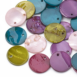 (52) Непрозрачная лаванда Подвески из пресноводных оболочек, окрашеные, плоско-круглые, разноцветные, 16x1.5~2 мм, отверстие : 1 мм