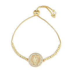 Круглые Браслеты-слайдеры из латуни с микропаве из кубического циркония на тему Девы Марии для женщин, долговечный, реальный 18 k позолоченный, круглые, внутренний диаметр: 2-1/8 дюйм (5.5 см), ссылка: 14~24x27~21x2~3 mm