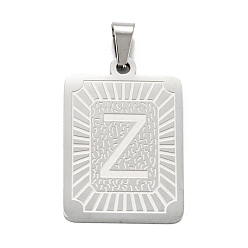 Letter Z Не тускнеющие 304 подвески из нержавеющей стали, прямоугольник с алфавитом, letter.z, 30x20x1.5 мм, отверстие : 3x6 мм