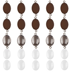 Antique Bronze DIY Link Making Kits,include Oval Brass Cabochon Connector Settings, Plain Edge Bezel Cups and Transparent Glass Cabochons, Antique Bronze, Setting: 26x14x1mm, Hole: 2mm, Tray: 13x18mm, 30pcs/box