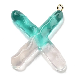 Letter X Смола подвеска, с обнаружением железного кольца, Письмо ~ Z, Письмо X, 39x31x7 мм, отверстие : 2 мм