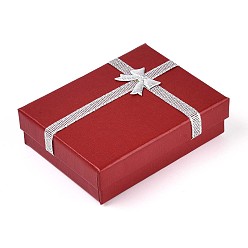 Малиновый День Святого Валентина подарки пакеты картон кулон ожерелья коробки, с внешними бантом и губкой внутри, для ожерелья и подвески, прямоугольные, малиновый, 9x7x2.7 см