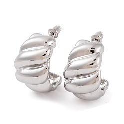 Платинированный Женские латунные серьги-гвоздики в форме полукольца с-образной формы, Реальная платина, 28x17 мм