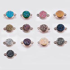 (52) Непрозрачная лаванда Коннекторы из смолы druzy, с латунной фурнитурой , плоско-круглые, розовое золото , разноцветные, 14.5x9.5x3.5~4 мм, отверстие : 1.5 мм