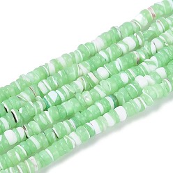 Средний Весенно-Зеленый Натуральная оболочка из трохидных оболочек, окрашенные, плоско-круглые, средний весенний зеленый, 2.5~3.5x0.2~3 мм, отверстие : 0.5~0.6 мм, около 270~290 шт / нитка, 14.96~15.35 дюйм (38~39 см)