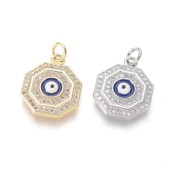 (52) Непрозрачная лаванда Латунные микро проложить кубического циркония подвески, с эмалью, восемь триграмм со злыми глазами, прозрачные, разноцветные, 17x14x3.5 мм, отверстие : 3.5 мм
