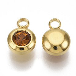 Топаз Горный хрусталь прелести, очарование камня в ноябре, с 201 нержавеющей стали, плоско-круглые, золотые, топаз, 9x6.5x4 мм, отверстие : 1.8 мм