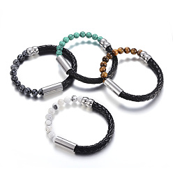 Смешанные камни Браслеты из микрофибры, с 304 магнитной застежкой из глазури из нержавеющей стали и бусиной из натурального и синтетического камня, 8-5/8 дюйм (220 мм) x 8x8 мм