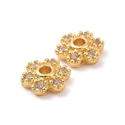 Real 18K Gold Plated Brass Bead Caps, with Rhinestones, 6-Petal, Flower, Real 18K Gold Plated, 5.4x1.8mm, Hole: 1.3mm