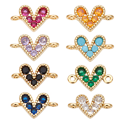 (52) Непрозрачная лаванда 8шт. 8 цвета латунь паве кубический цирконий соединительные подвески, сердечные ссылки, золотые, разноцветные, 7x13x2 мм, отверстие : 1.4 мм, 1 шт / цвет