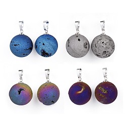 (52) Непрозрачная лаванда Гальваническое покрытие природные друзы, с латунной фурнитурой , круглые, платина, разноцветные, 23.5x20~20.5 мм, отверстие : 4.5x7 мм