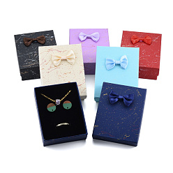 Mixed Color Cardboard Jewelry Set Boxes, for Necklaces, Ring, Earring, with Bowknot Ribbon Outside and Black Sponge Inside, Rectangle, Mixed Color, 9x7x3.5cm
