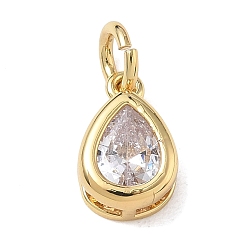 Clear Brass Pave Cubic Zirconia Charms, Teardrop Charms, Single Stone Charms, Long-Lasting Plated, Rack Plating, Lead Free & Cadmium Free, Real 18K Gold Plated, Clear, 12x8x5mm, Hole: 4mm