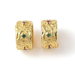 Разноцветный Реечное покрытие латунь микро паве кубический цирконий распорные бусины, реальный 18 k позолоченный, долговечный, без кадмия и без свинца, красочный, 10x5 мм, отверстие : 2.3 мм