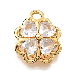 Настоящее золото 18K Латунные микро проложить кубического циркония подвески, клевер амулеты, реальный 18 k позолоченный, 13x11x4 мм, отверстие : 1.8 мм