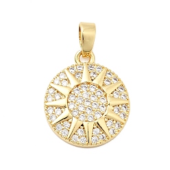 Прозрачный Латунные микро проложить кубического циркония подвески, плоские круглые с рисунком ВС, реальный 18 k позолоченный, прозрачные, 17x14.5x2.5 мм, отверстие : 5x2.5 мм