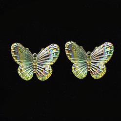 Шампанско-Желтый Гальванические акриловые подвески, с покрытием AB цвета, бабочка, шампанское желтый, 31x41x4 мм, отверстие : 1.2 мм
