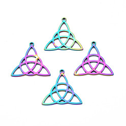 Rainbow Color Ion Plating(IP) 201 Stainless Steel Pendants, Trinity Knot, Rainbow Color, 25x26x1.5mm, Hole: 1.8mm