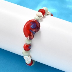 Коричневый Браслеты из фарфоровых бусин ручной работы и синтетических бусин говлита для женщин, с фарфором и шармом из говлита, коричневые, внутренний диаметр: 2 дюйм (5.2 см)