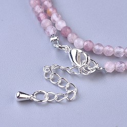 Rose Quartz Natural Rose Quartz Beaded Necklaces, with Brass Lobster Claw Clasps, Faceted Round Beads, 16.5 inch~16.7 inch(42~42.5cm)x3~3.5mm
