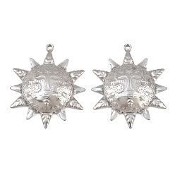 Stainless Steel Color 304 Stainless Steel Pendants, Sun Face Charms, Stainless Steel Color, 43.5x36x6mm, Hole: 1.6mm