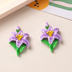 Сливовый Непрозрачные кабошоны из смолы, цветок, слива, 35x24 мм