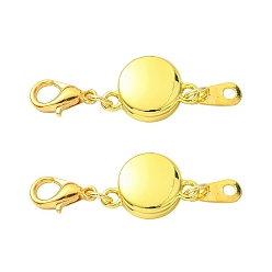 Golden Alloy Magnetic Clasps, with Lobster Claw Clasps and Chain Tabs, Flat Round, Golden, 35mm, Clasp: 12x7x2.5mm, Chain Tabs: 22mm long, Flat Round: 9x5x0.5mm
