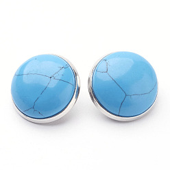 Синтетическая Бирюза Серьги из искусственной бирюзовой латуни, плоско-круглые, платина, 14~15x12~13 мм