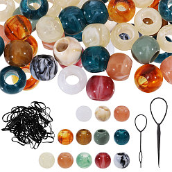 Couleur Mélangete Kits d'outils de coiffure à faire soi-même, y compris un kit d'outils pour tresser et torsader les cheveux et des peignes, perles acryliques et élastiques à cheveux, couleur mixte, 147~195mm