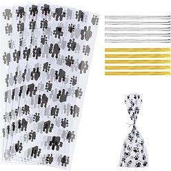 Прозрачный Печенье конфеты с открытым верхом упаковочные пакеты, Собака лапы печатает узор самоклеющиеся мешки OPP целлофан, с железными сердечниками, прозрачные, 27.6x12.5 см, 80x4 мм, 79x3.8x0.3 мм, около 400 шт / комплект