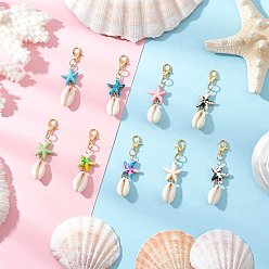 Морская звезда Синтетическая бирюза подвеска decraotions, с застежками-лобстерами из сплава и бусинами из натуральных ракушек каури, морская звезда, 50 мм, 9 шт / комплект