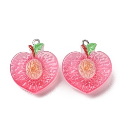 Peach Подвески из непрозрачной смолы с фруктовой тематикой, имитирующие еду., с железной платиной петлей, розовые, персиковое очарование, 28x23x12 мм, отверстие : 2 мм