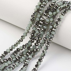 Кадет Синий Стеклянные бусины с гальваническим покрытием , имитация нефрита, наполовину черный покрытием, граненые, рондель, кадетский синий, 10x8 мм, отверстие : 1 мм, около 63~65 шт / нитка, 19.2~20 дюйм (48~50 см)