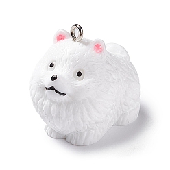 Белый Непрозрачные подвески смолы, 3d обереги для собак, с платиновыми тоновыми железными петлями, белые, 26x19x30 мм, отверстие : 2 мм