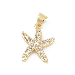 Настоящее золото 18K Латунные микро проложить кубического циркония подвески, морская звезда, без свинца и без кадмия, долговечный, стойки покрытие, реальный 18 k позолоченный, 19x15x2.5 мм, отверстие : 5x3.5 мм