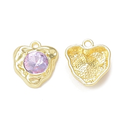 Lavender Rack Plating Alloy Glass Pendants, Golden, Heart Charms, Lavender, 17.5x15.5x5.5mm, Hole: 1.8mm