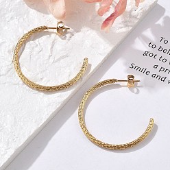 Настоящее золото 18K 304 серьги-гвоздики из нержавеющей стали в форме буквы С, ионное покрытие (ip), реальный 18 k позолоченный, 35x2 мм