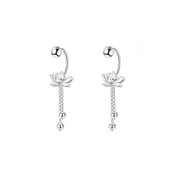 Серебро Латунная кисточка мотаться серьгами, цветок лотоса с круглым, серебряные, 30x11 мм