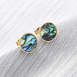 Настоящее золото 18K 304 серьги-гвоздики из натуральной ракушки пауа из нержавеющей стали, плоско-круглые, ионное покрытие (ip), реальный 18 k позолоченный, 11 мм