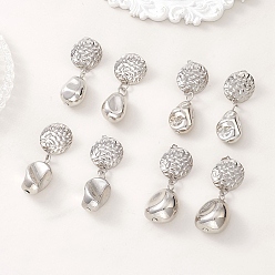 Платина Плоские круглые серьги-гвоздики с самородками из пластика CCB, с выводами серьги из нержавеющей стали, платина, 38~40.5x16 мм