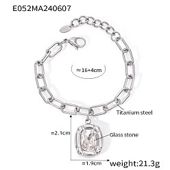 Нержавеющая Сталь Цвет Браслеты с подвесками из нержавеющей стали и стекла, с цепочкой для женщин, овальные, цвет нержавеющей стали, 6-1/4 дюйм (16 см)