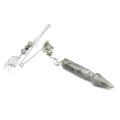 Лабрадорита Натуральный кристалл кварца, неокрашенными, с металлической фурнитурой с платиновым покрытием, конус очарование, платина, 200 мм