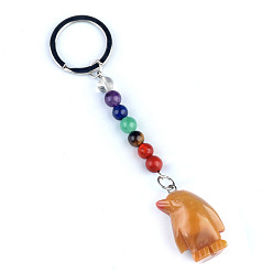 Другие Нефриты Цветной нефритовый брелок, с кварцевым резонатором, аметист, ляпис, авантюрин, красный агат, красная яшма, пингвин, 11 см