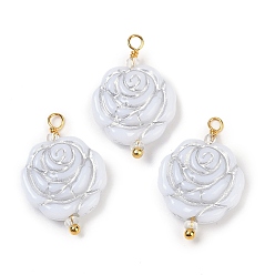 Цветок Непрозрачные акриловые подвески, серебристого металла, обвитыми, с петлей из латуни, покрытой настоящим золотом 18k, цветок, 21.5x14x4.5~5 мм, отверстие : 1.5~2 мм